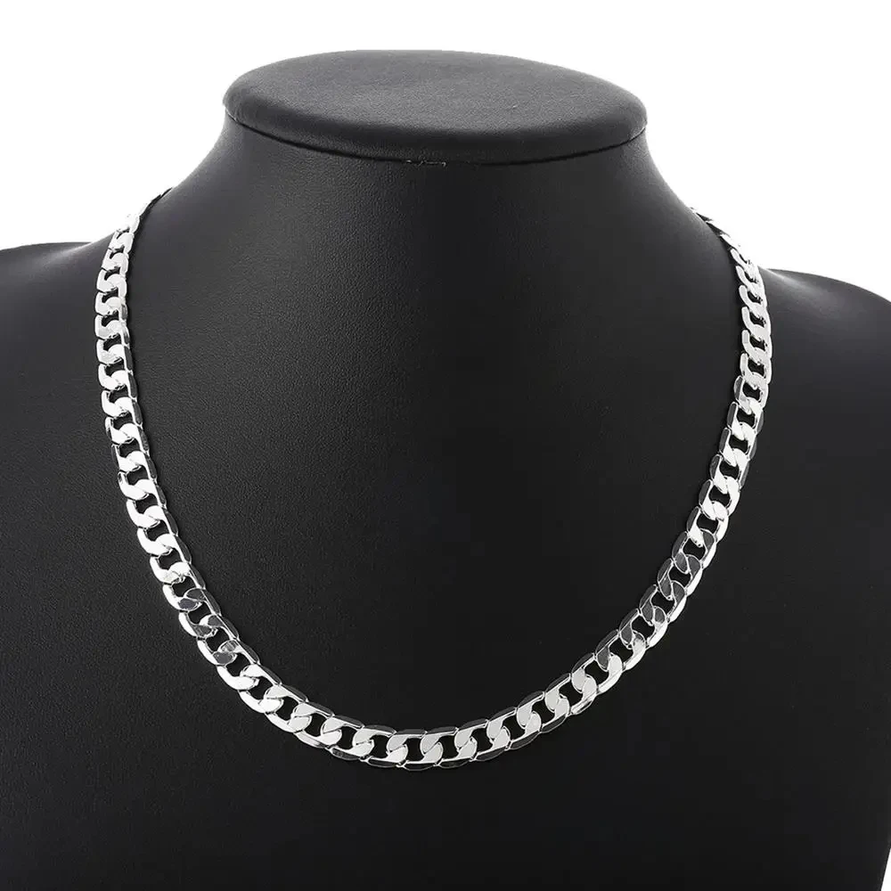 Special offer 18K gold Necklaces 925 Sterling Silver Classic 8MM sideways chain for Men woman fine Jewelrys Wedding party
