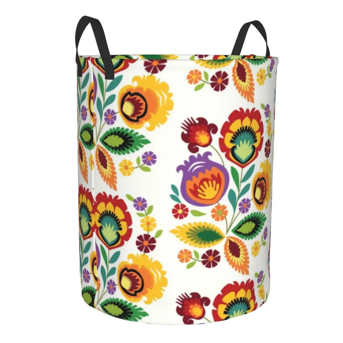 Custom Polish Folk Flowers Laundry Basket Collapsible Poland Floral Art Clothing Hamper Toys Organizer Storage Bins