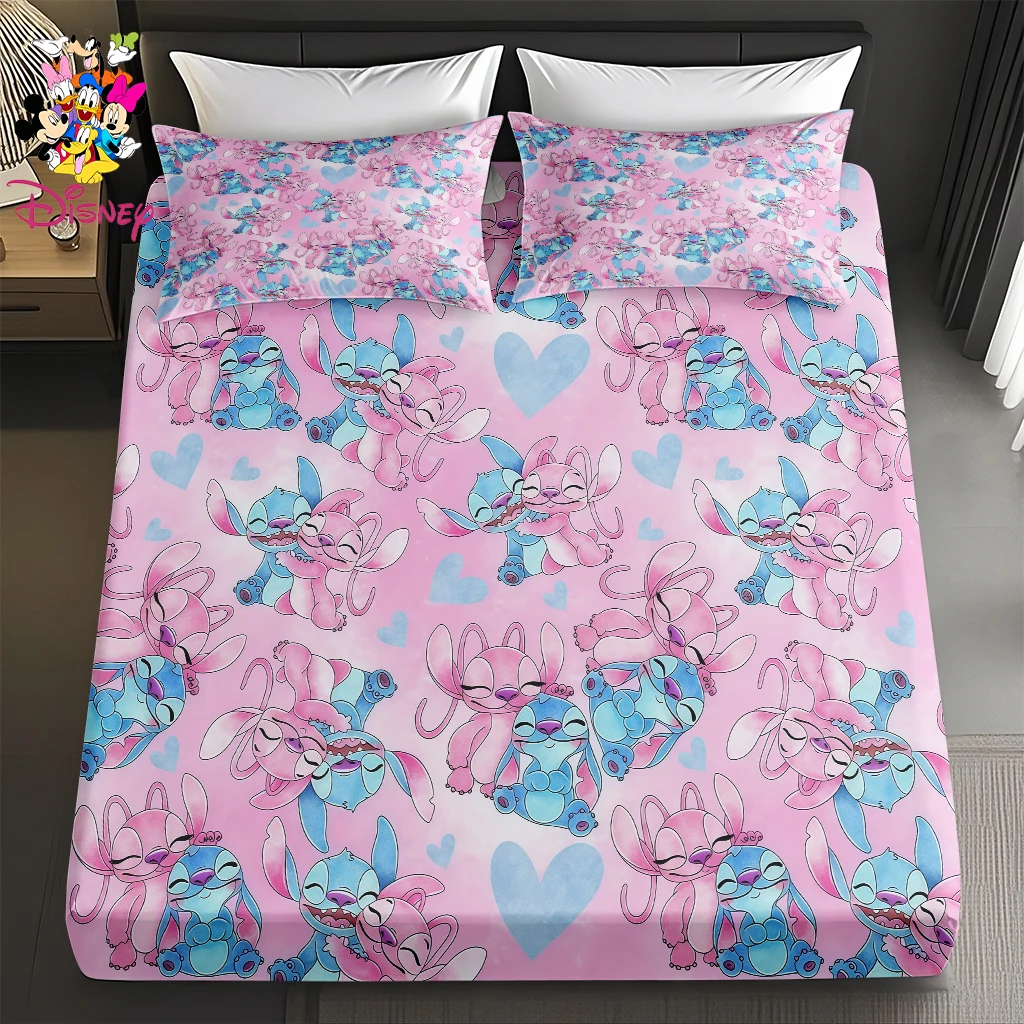 طقم ملاءات ديزني ستيتش آند أنجل مكون من 2/3 قطعة، طباعة رقمية ناعمة ومريحة لديكور المنزل لغرف النوم/غرف الضيوف، طوال العام