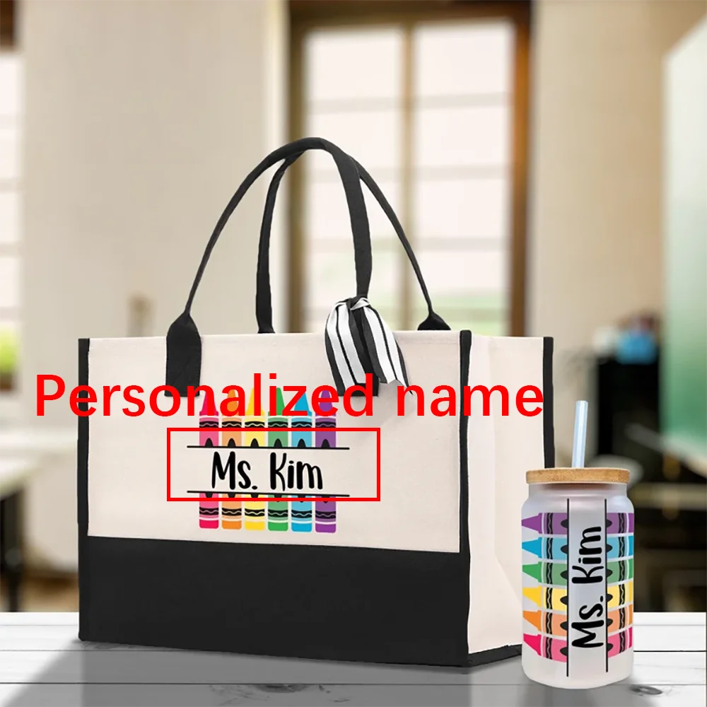 Personalized custom Teacher Cotton Canvas Tote Bag party schoolteacher Life handbag Chic Appreciation present customize Name Bag