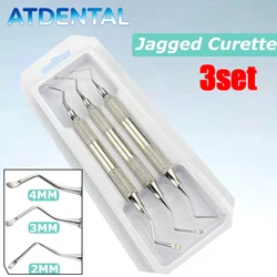 3set Dental Jagged Curette, Stainless Steel, Professional Implant Periodontal Bone Curette Dental Tools Set
