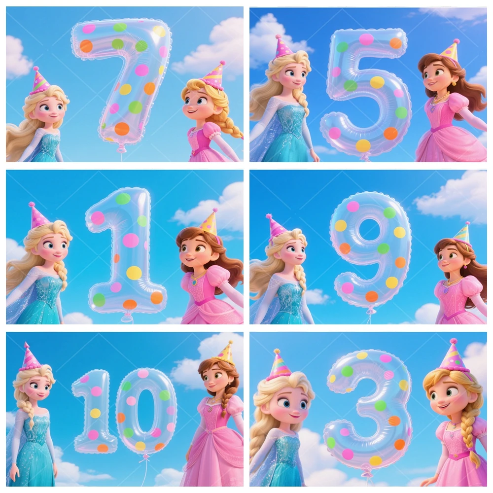 

Elsa Anna Princess Backdrop Frozen Girls 1-10 Birthday Decoration Party Custom Winter Photo Background Photocall Party Supplies