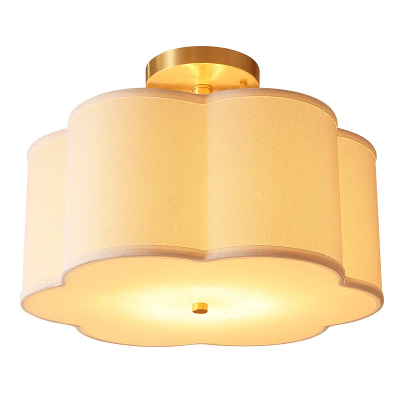 American Minimalist All Copper Ceiling Light Hallway Bedroom Dining Room Study Circular Fabric Children's Room LED Light Fixture