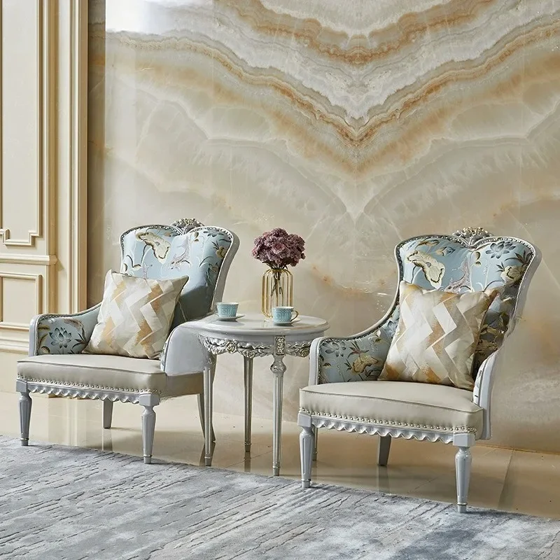 French leather sofa solid wood double-sided carved European leather  American light luxury leather  living room