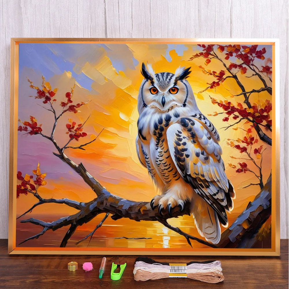 Wild Owl Printed Fabric 11CT Cross Stitch Set Embroidery Craft Handiwork Handmade Handicraft Design Wholesale Room Decor