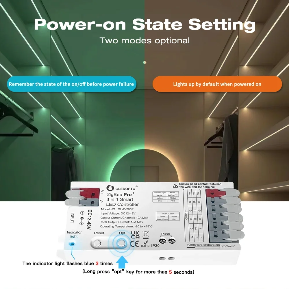 DC12V-48V ZigBee3.0 LED Controller Pro Plus 3 in 1 RGBCCT RGBW RGB 15A Max PWM Dimming LED Strip Tuya WIFI Controller GLEDOPTO