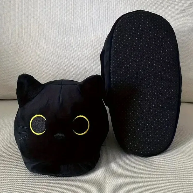 

Siamese Cat Snail Cotton Shoes Y2K Alien Plush Slippers Black Full Pack Doll Shoes Warm Performance Props Home Non Slip Slippers