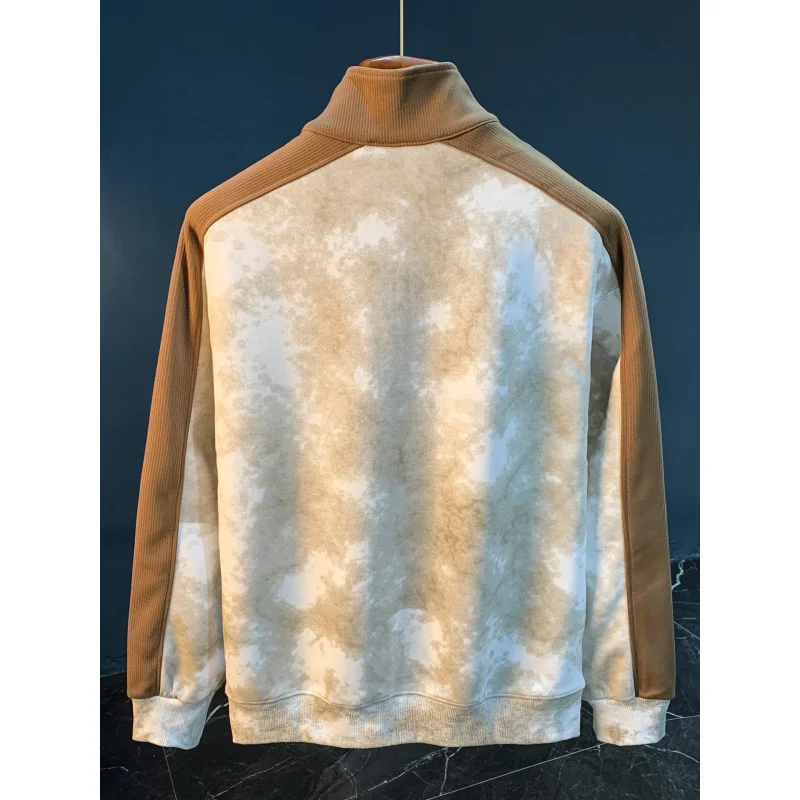 

Полукардиган, толстовка с воротником-стойкой, мужская весна и осень 2024, новый модный тренд, свободный повседневный топ соответствующего цвета с галстуком-красителем