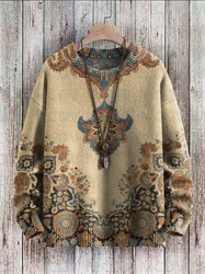 Unisex Vintage Hedging Knit Casual Print Sweatshirt Women For Men Sweater