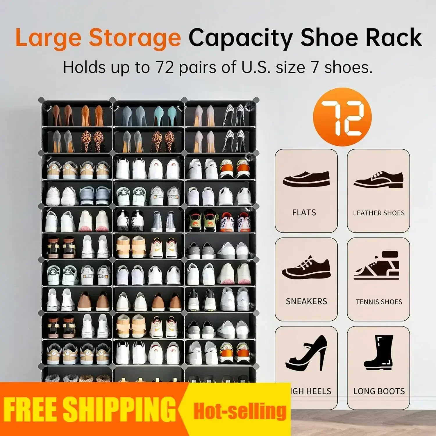 Hot salesExclusive Offer 72-Pairs Shoe Storage Organizer Cabinet,Portable Shoe Rack Organizer with Door,Large DIY Plastic Detach