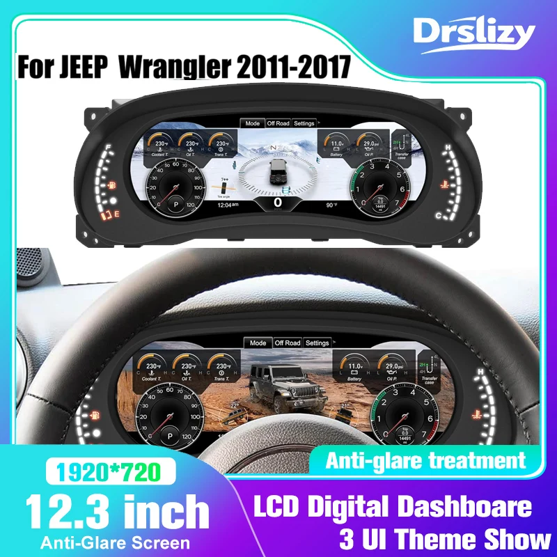 

Цифровой кластер для Jeep JK 2011-2017, 12,3-дюймовый спидометр со спидометром HD, ЖК-дисплей, приборная панель, 6 + 4 цвета, антибликовый экран с пользовательским интерфейсом