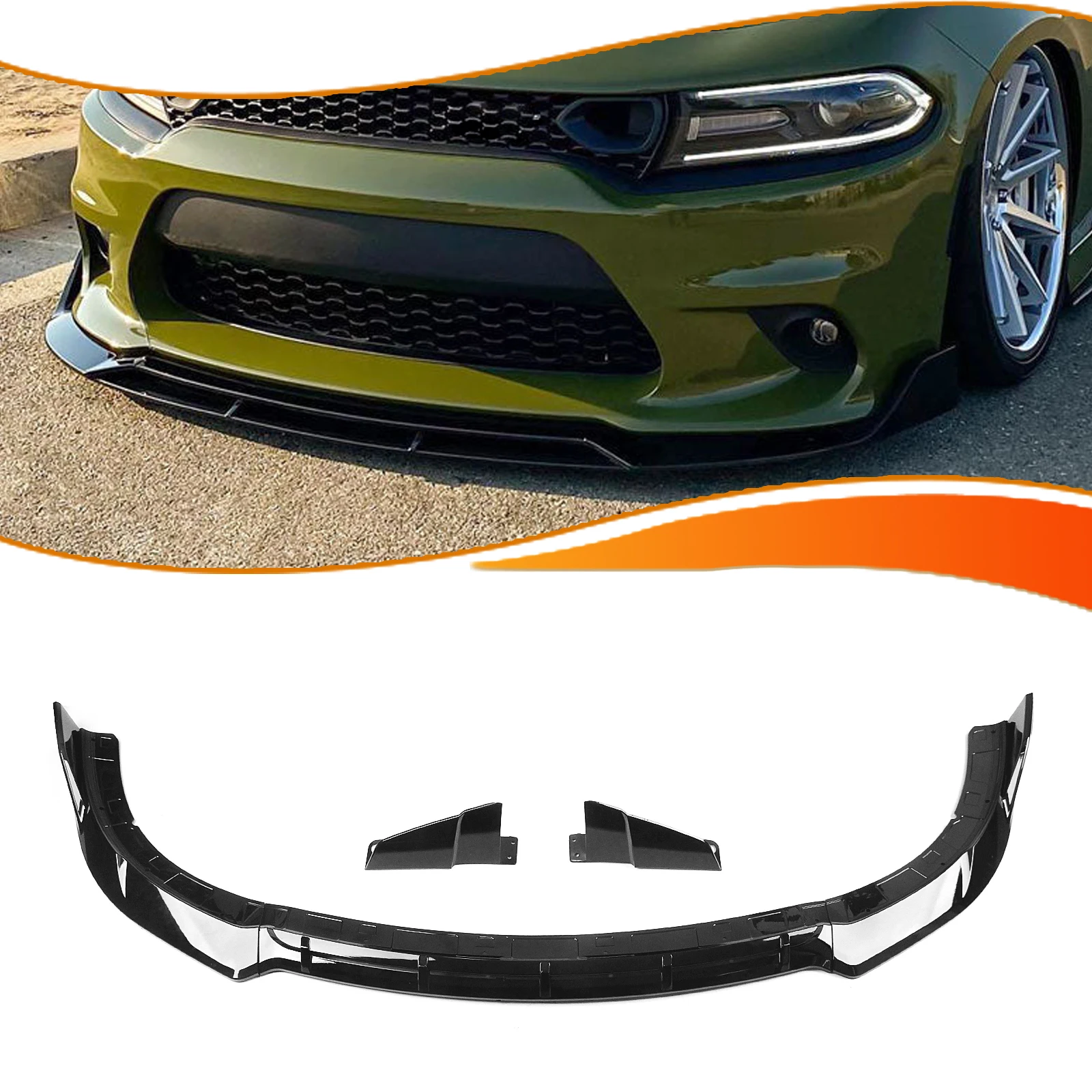 

Накладка-сплиттер на передний бампер (нижняя защитная накладка/лезвие) для Dodge Charger Fast 2015-2023 SRT