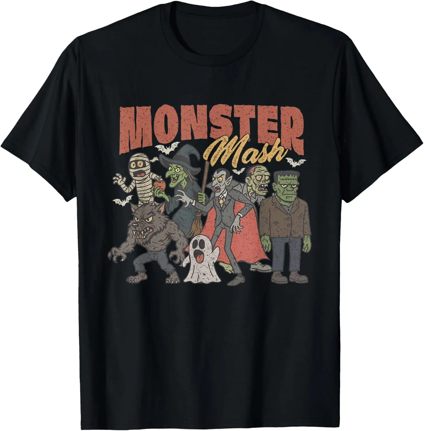 Cute Vintage 90S Monster Mash Ghost Witchy Vampire Halloween T-Shirt Men Women Unisex Novelty Graphic T‑Shirt, Classic Crew Neck 100% Cotton Tee, Lightweight Anti‑Pilling Breathable Casual Tops, Year‑Round Daily Outfit, Holiday Birthday Present Tee
