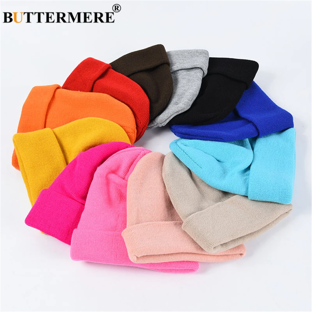 BUTTERMERE Skullies Beanies Winter Cap Men Women Korean Fashion Warm Solid Orange Yellow Red Blue Black Casual Knitted Hat