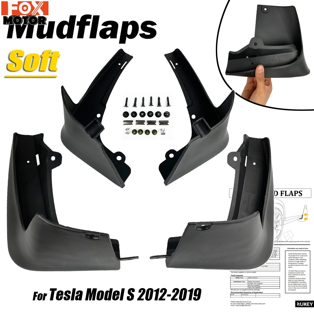 

For Tesla Model S 2012 2013 2014 2015 2016 2017 2018 2019 Mudflaps Splash Guards Flap Mudguards OE Styled Molded Car Mud Flaps