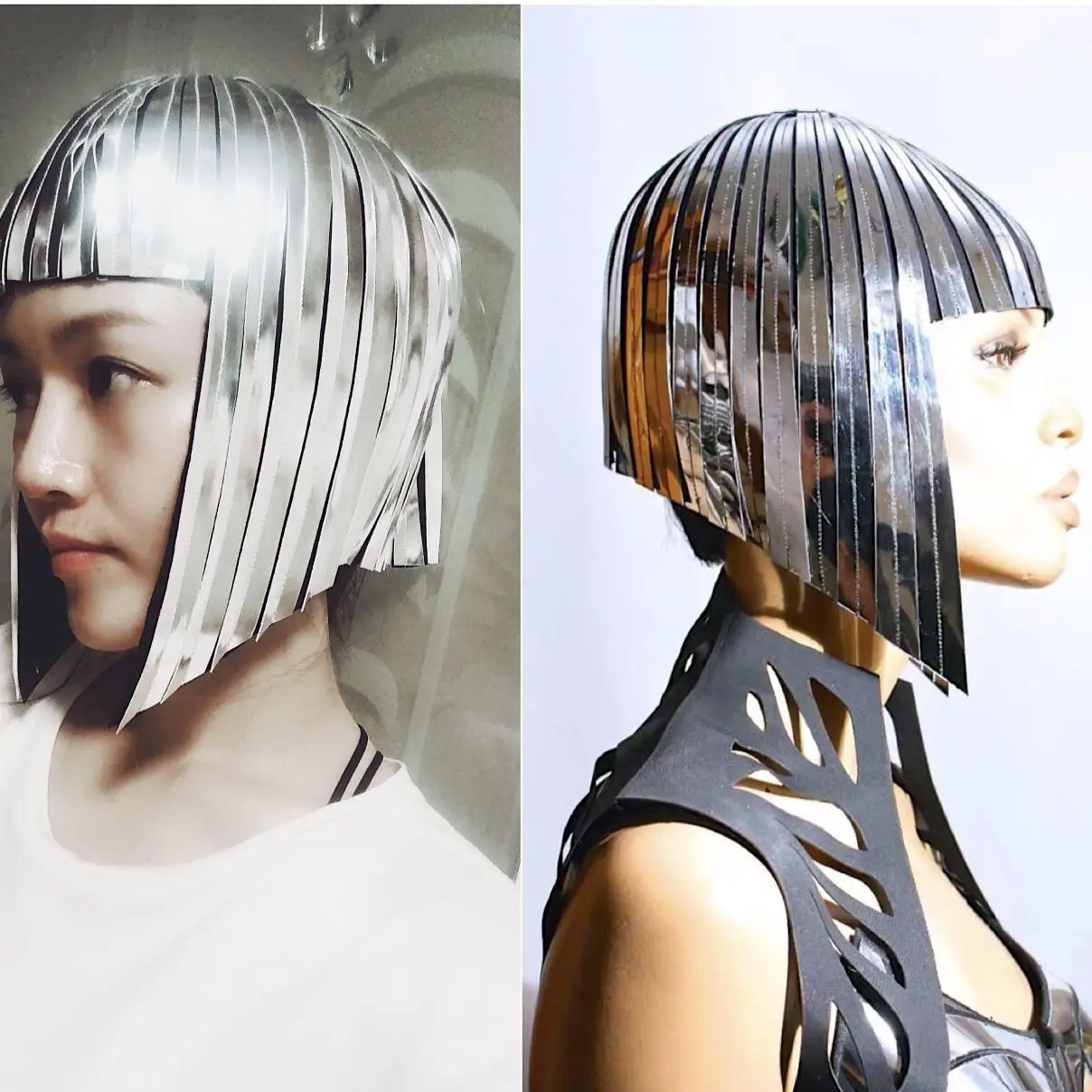 Mirror costume sexy Space Women warrior hair Sliver metal wig Light Dance Sliver hair