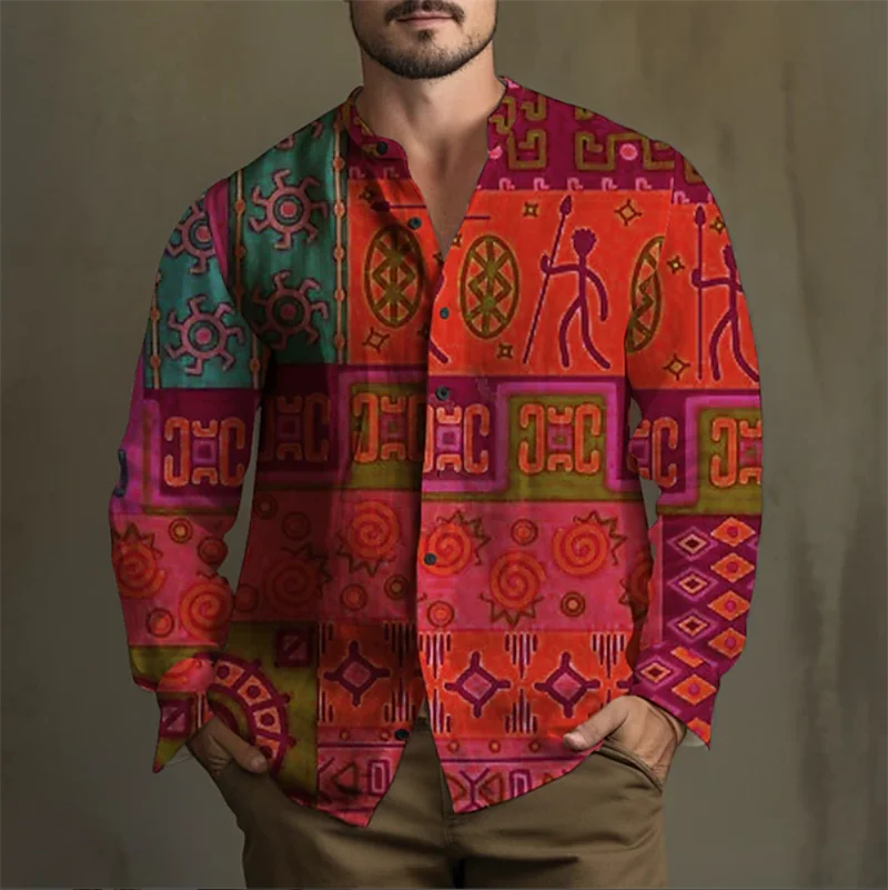 Camicia a maniche lunghe da uomo, Camicia con bottoni, Camicia casual Primavera Estate Stampa floreale Maniche lunghe, Alla moda, Comoda