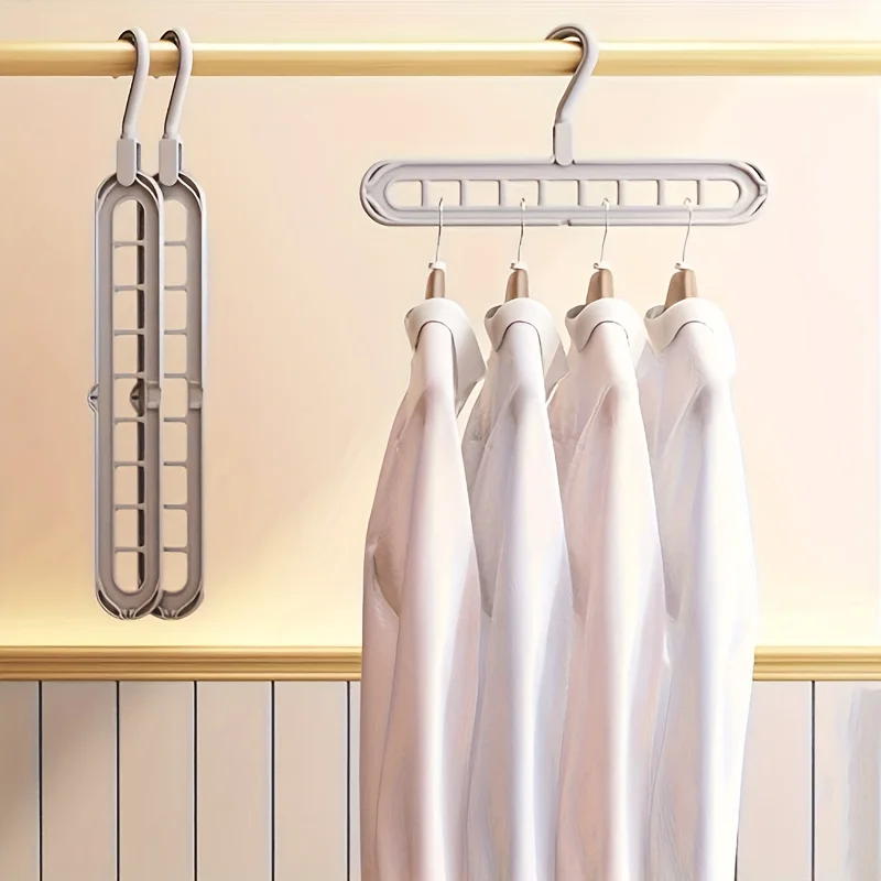 3pcs, Plastic 9-Hole Foldable Hangers, Heavy Duty Space Saving Clothes Organizer Hangers, For Room, Closet, Wardrobe, Home & Dor