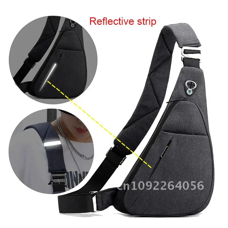 Men Sling Chest Bag Anti-Theft Single Shoulder Messenger Bag For Cross Jack Boy Strip Design Bags Earphone Sport Body Reflective