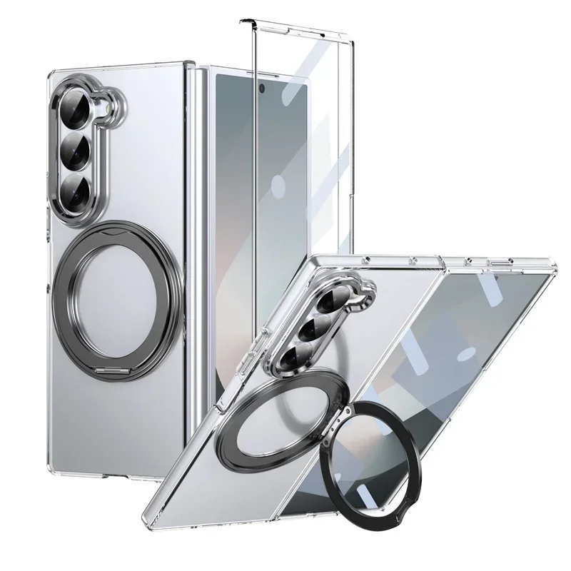 

Официальный вращающийся на 360 градусов прозрачный чехол Magsafe Bracket для Samsung Galaxy Z Fold 7 6 5 4 3, тонкий противоударный защитный чехол из закаленного стекла