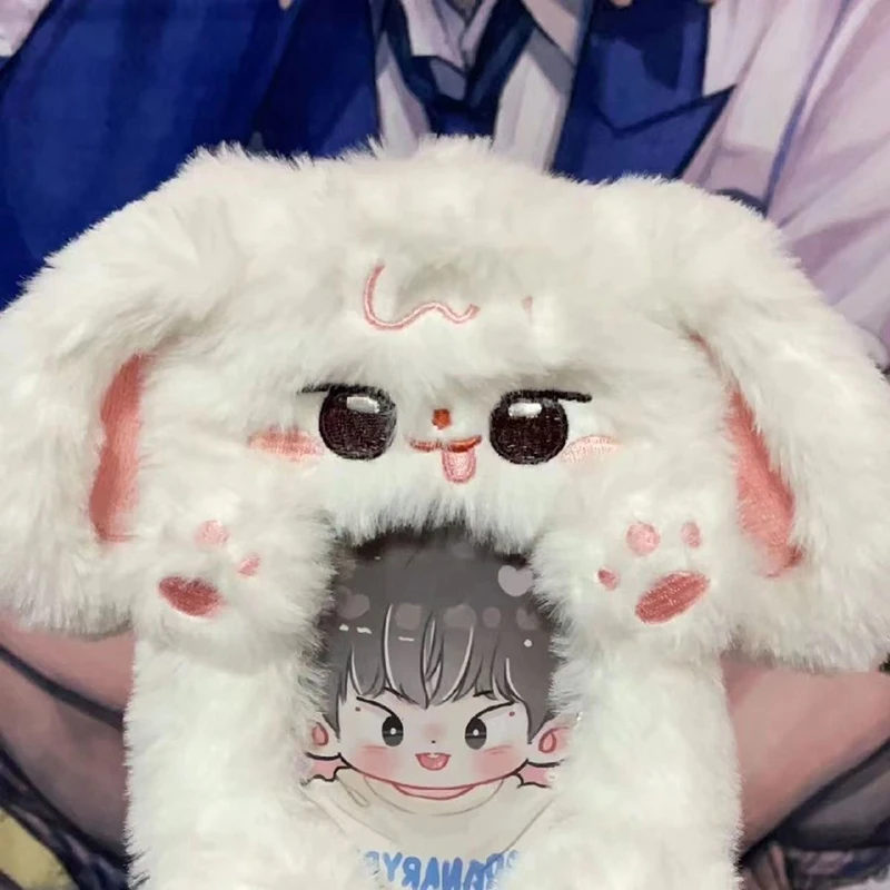 Cute Kawaii Plush Rabbit Card Display Holder Cartoon Photo Protective Display Sleeves Students Bag Pendant Decoration Gifts