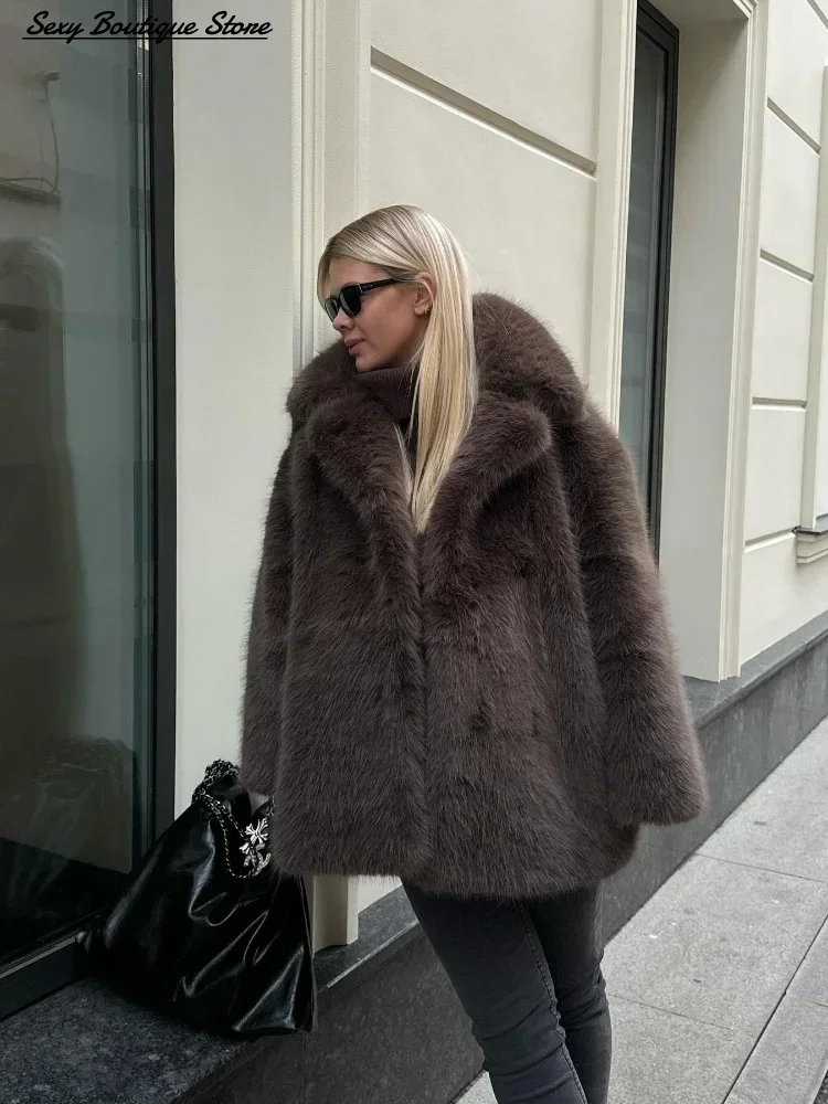 

2025 New Autumn Winter Faux Furjactet Long Sleeve Lapel Solid Warm Soft High Street Coat For Women Commuter Outwear Clothing