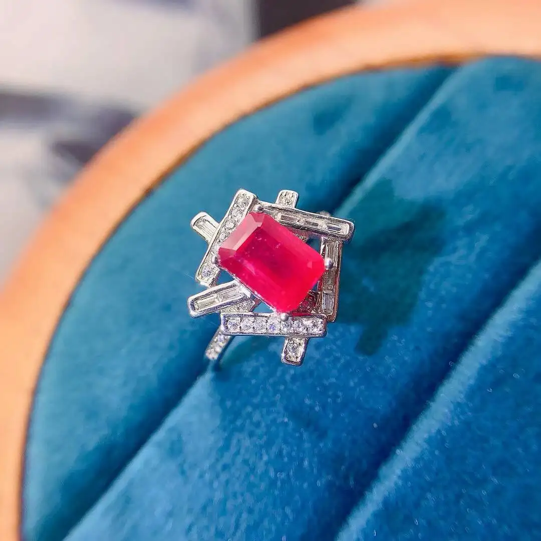 KJJEAXCMY high-grade Jewelry Natural Women's Ruby Ring S925 Silver Colorful and splendid Crystal pure fire flash explosion