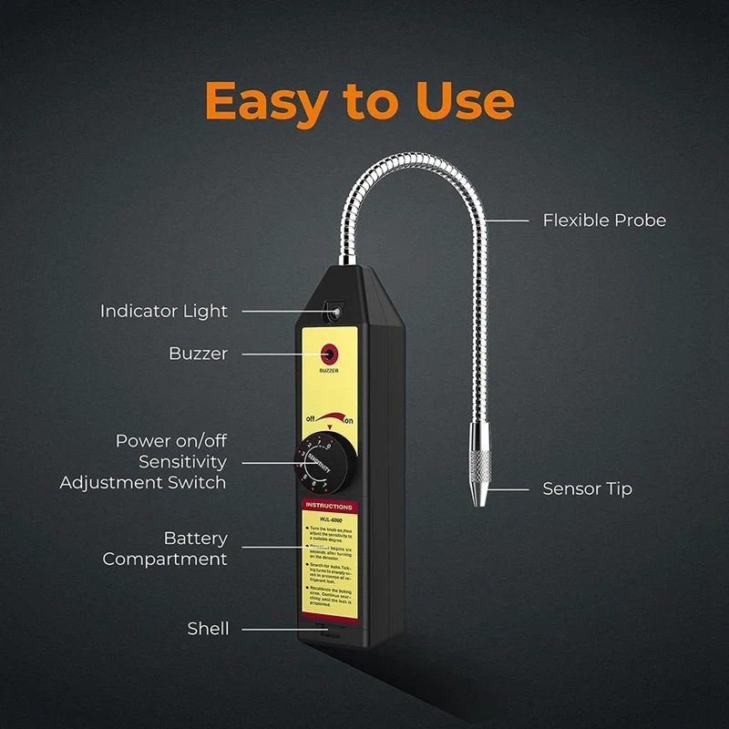 1 Piece WJL-6000 Freon Leak Detector Halogen Gas Tester HVAC Refrigerant AC Sniffer R22 R410A ABS HVAC Refrigerant