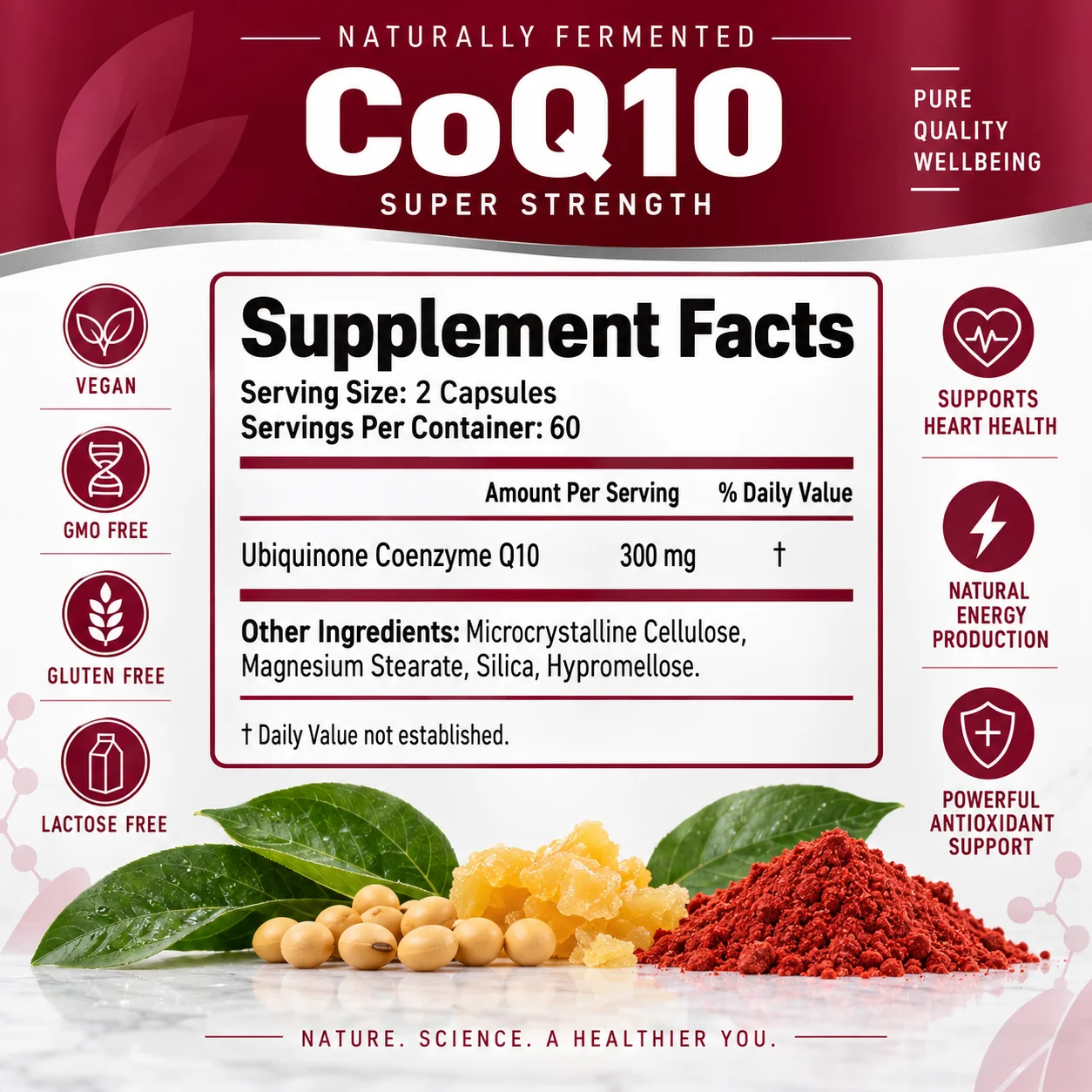 CoQ10 Capsules - Supports Heart Health, Cellular Energy, Daily Vitality & Antioxidant Protection with Fermented Ubiquinone