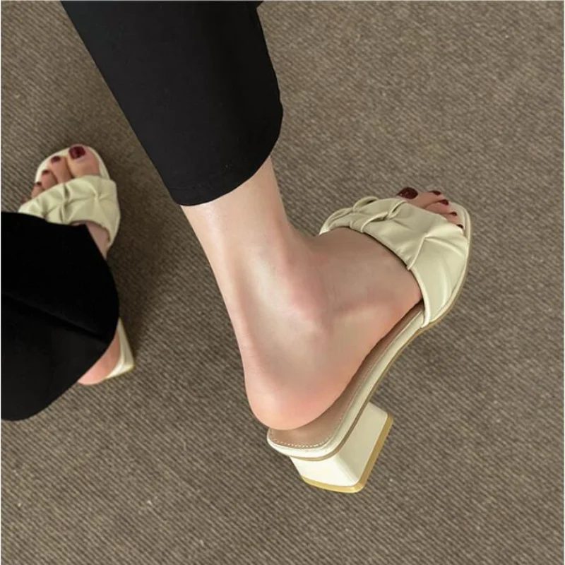 

Female Shoes Women Slippers Outdoor Luxury Slides Heeled Mules Square Heel Ladies Pumps Rubber Rome Fashion Slippers Woman Shoes