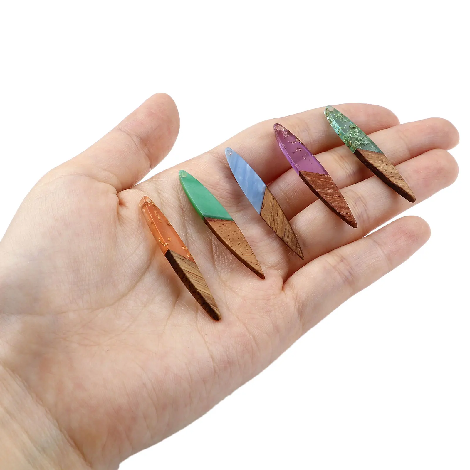 DoreenBeads Handmade Resin & Natural Wood Effect Resin Pendants Strip Geomtric Charms DIT Making Jewelry Gifts 4.3cmx0.7cm,3PCs