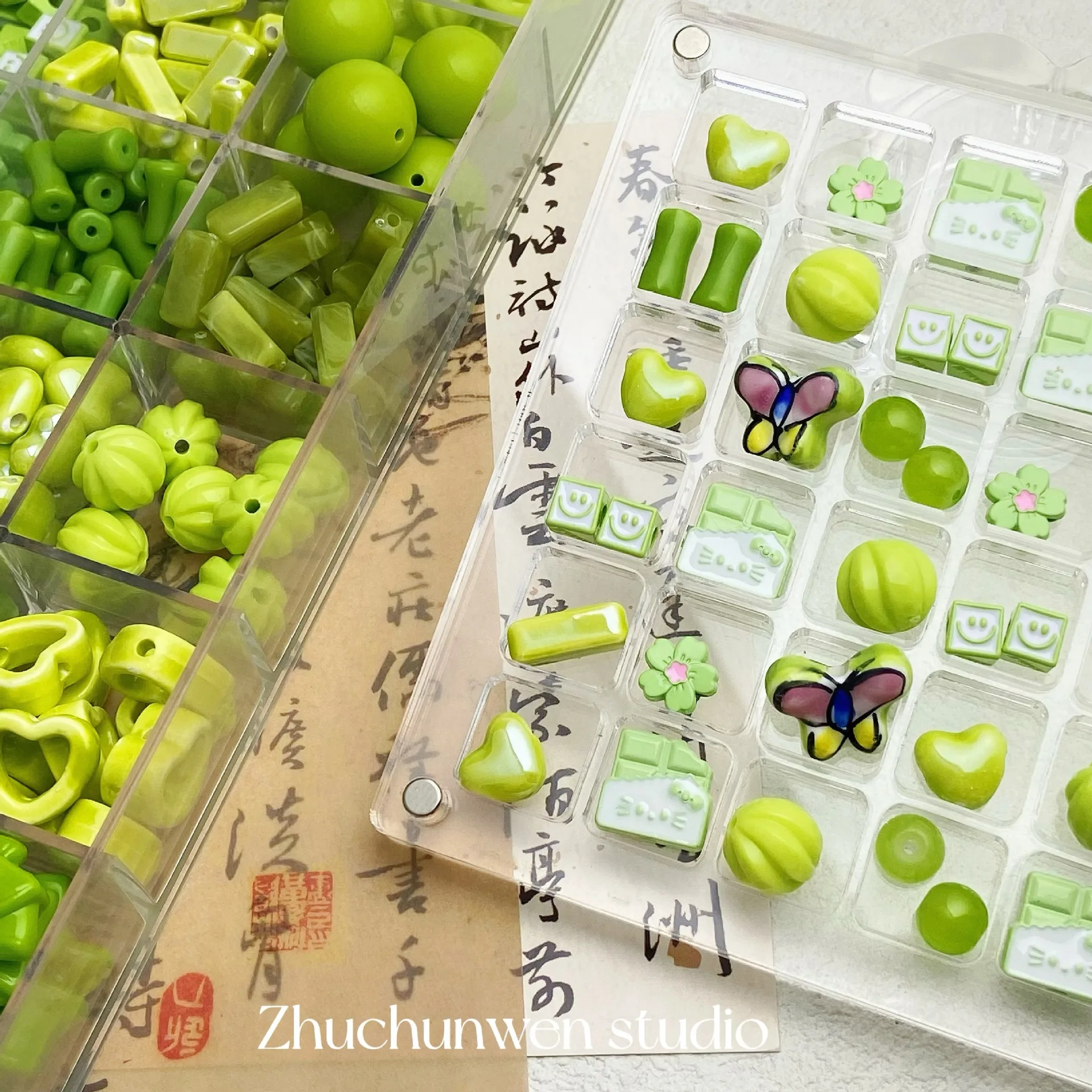 10 قطعة من الخرز الأصفر والأخضر، خرز فضفاض من سبائك الأكريليك، مادة مطرزة يدوية الصنع، سوار، سلسلة هواتف محمولة Acce #2