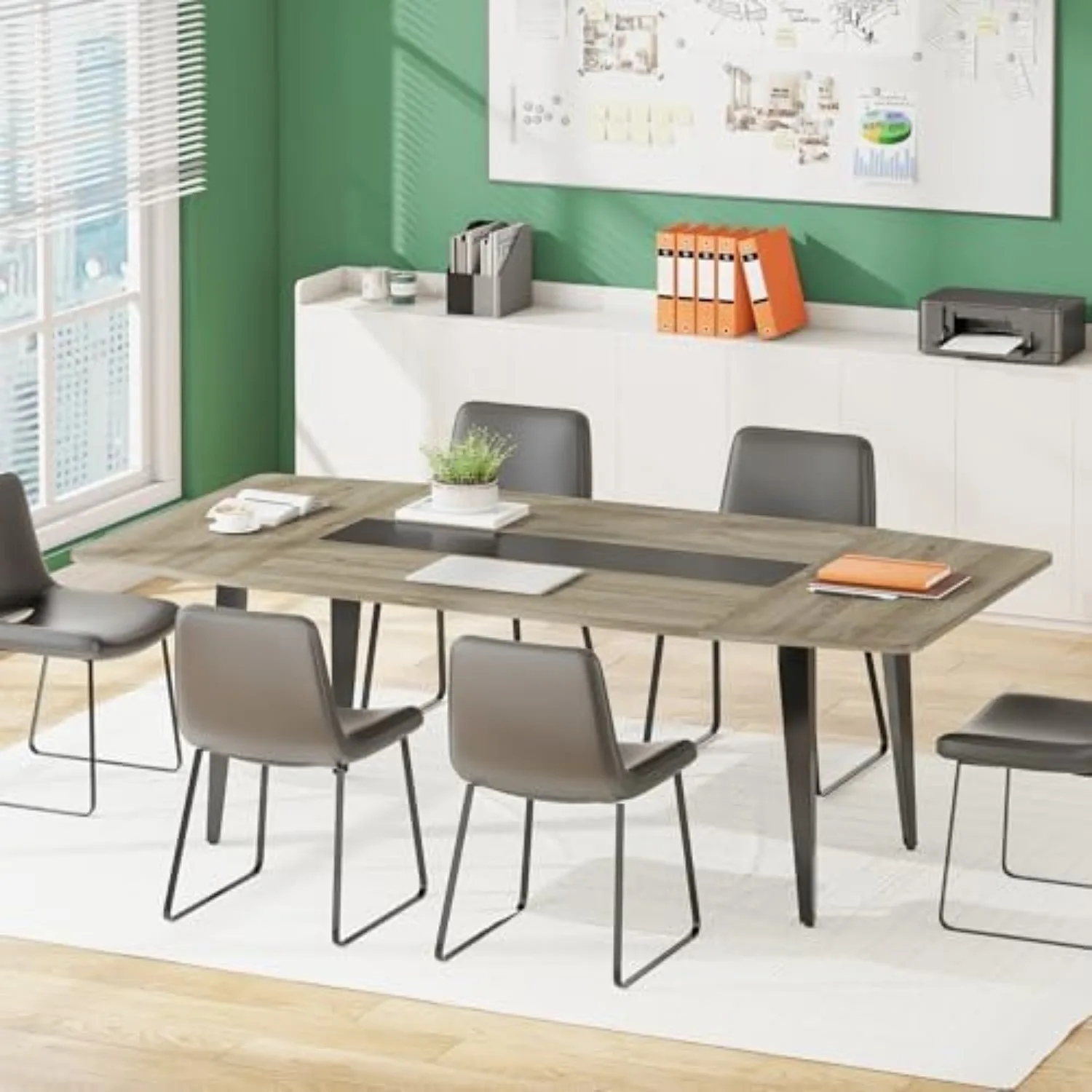 6FT Conference Table, 70.86L x 35.43W x 29.52H Inches Boat Shaped Meeting Table, Industrial Grey Seminar Table for