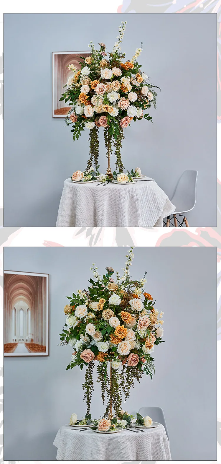 Champagner-Seiden-Kunstblumenkugel Großhandel Hochzeits-Wegleit-Pomander-Kugel für Hochzeitssaal, Bühne, T-Tisch und Eventdekoration – Detail 10