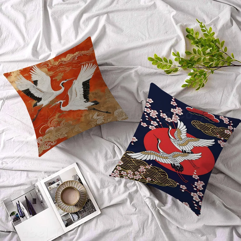 Red-crowned CraneOffice Cushion Pillowcase Car Cushion Cover45X45CM Lumbar Pillowcase Sofa Pillowcover