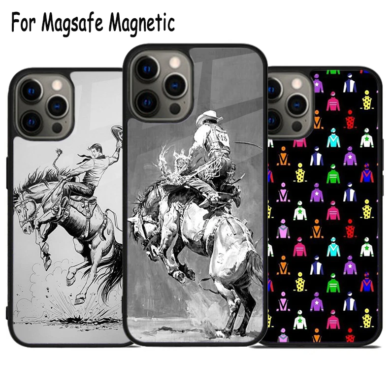 Horse Racing Wireless Charge Magsafe Phone Case For iPhone 15 16 14 13 11 12 Pro Max Plus Magnetic Bumper Cover