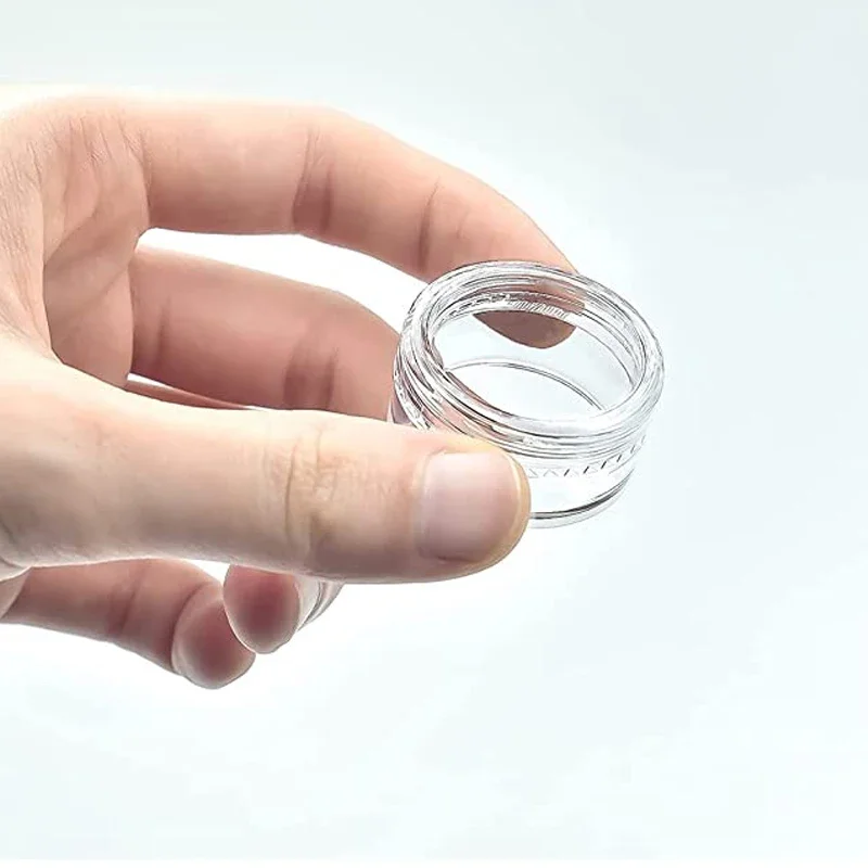 50개 2g-20g 원형 투명 플라스틱 샘플 용기 다양한 색상 뚜껑 휴대용 여행용 크림 로션 글리터 용기