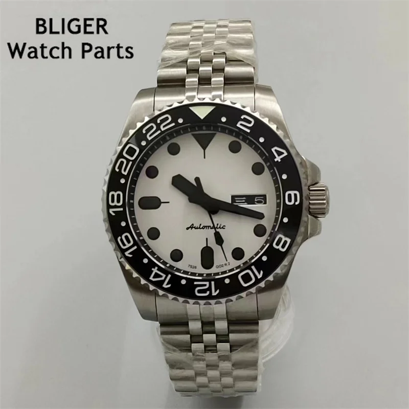 BLIGER 40mm Waterproof NH36 Movement Watch sapphire glass whits dial Green luminous 3.0 Crown date weeks display