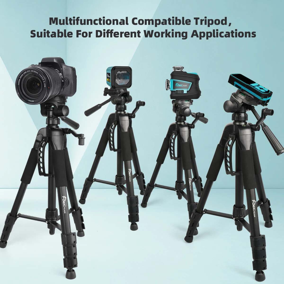 Tripod Level Laser DECTEAM 57 "/140cm, Tripod aluminium dapat diatur untuk kamera Level Laser 3 arah kepala berputar dengan tingkat gelembung