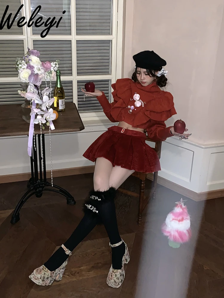 Cute Christmas and New Year White Socks for Women Universal Fashion in All Seasons New Full Diamond Fluffy Bow Mid Tube Socks