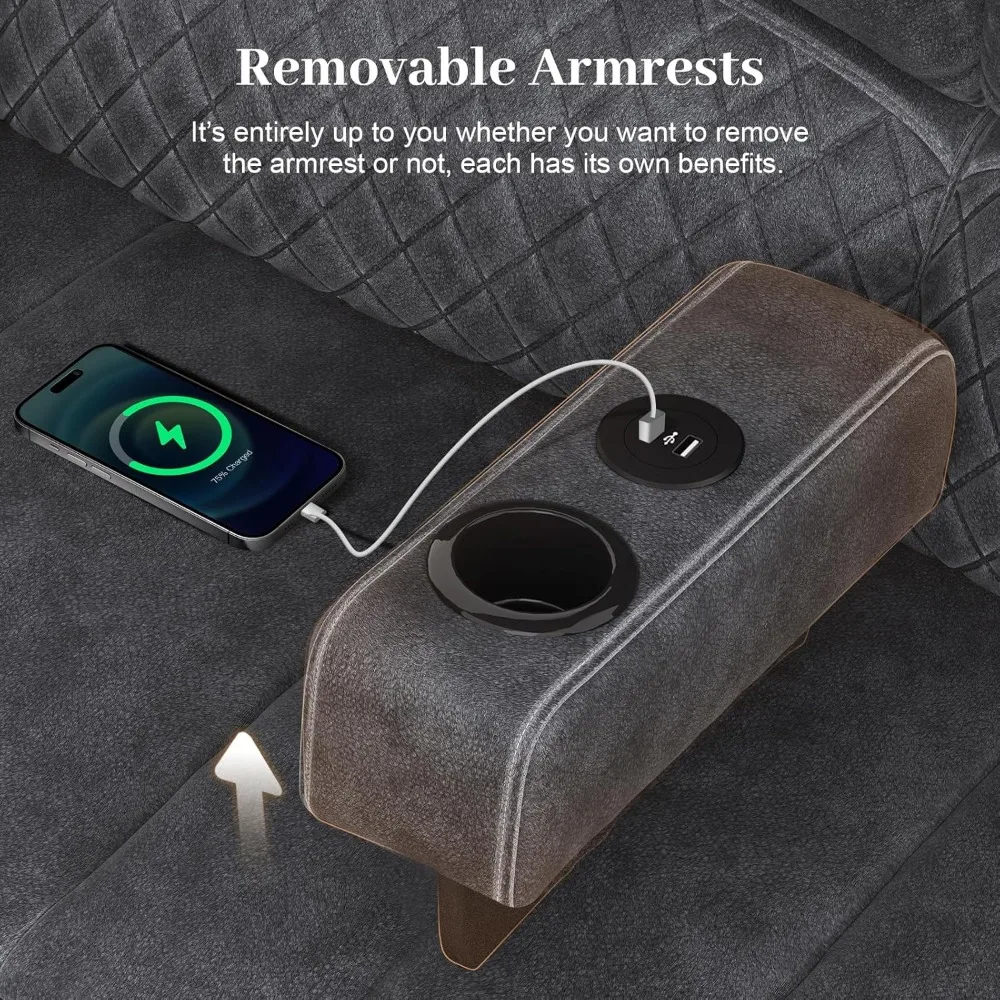 Velvet Fabric Recliner Sofa, 3 Seater Manual Reclining Sofa with Multi-Function Middle Seat, Reclining Couches for Living Room w