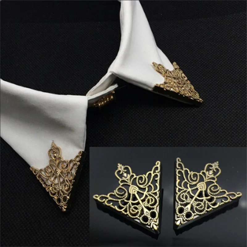 Pin de Cuello de camisa triangular para hombres y mujeres, broche de cuello de corona ahuecado, accesorios de joyería de emblema de esquina, moda