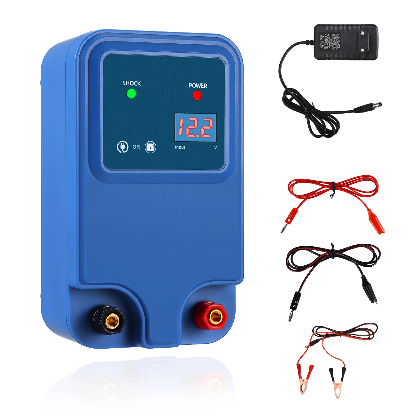 Électrificateur de clôture électrique 10 km pour animaux, contrôleur d'impulsions électroniques pour bétail, moutons, animaux d'élevage, dispositif de clôture de pâturage 12V