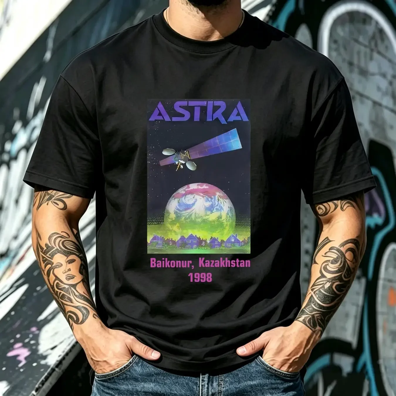 washed T Shirt Vintage 1998 Astra 2A Satellite Launch Baikonur Kazakhstan Lg NWOT Rare vintage Washed Versatile