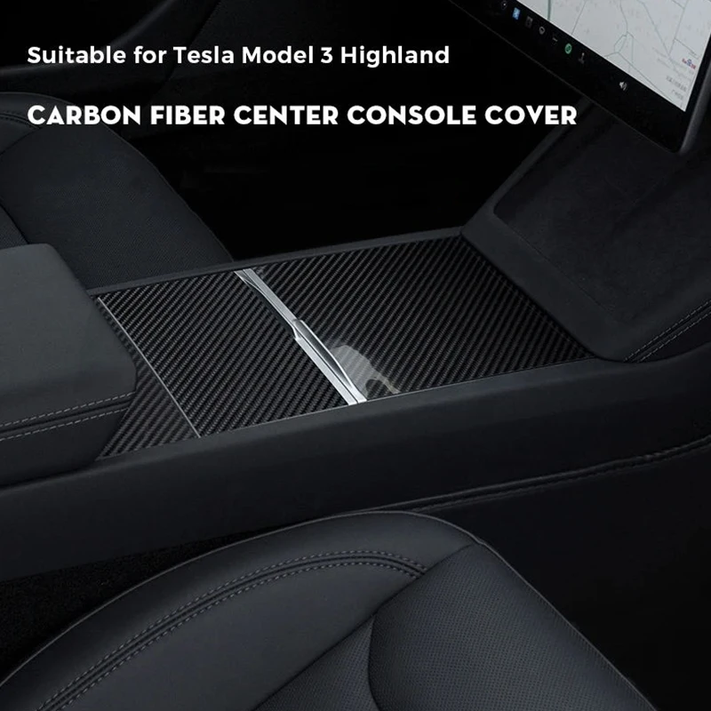 100% Real Carbon Fiber Center Console Cover For Tesla Model 3 2024 Highland Accessories Not Affect Central Control Push-pull Use