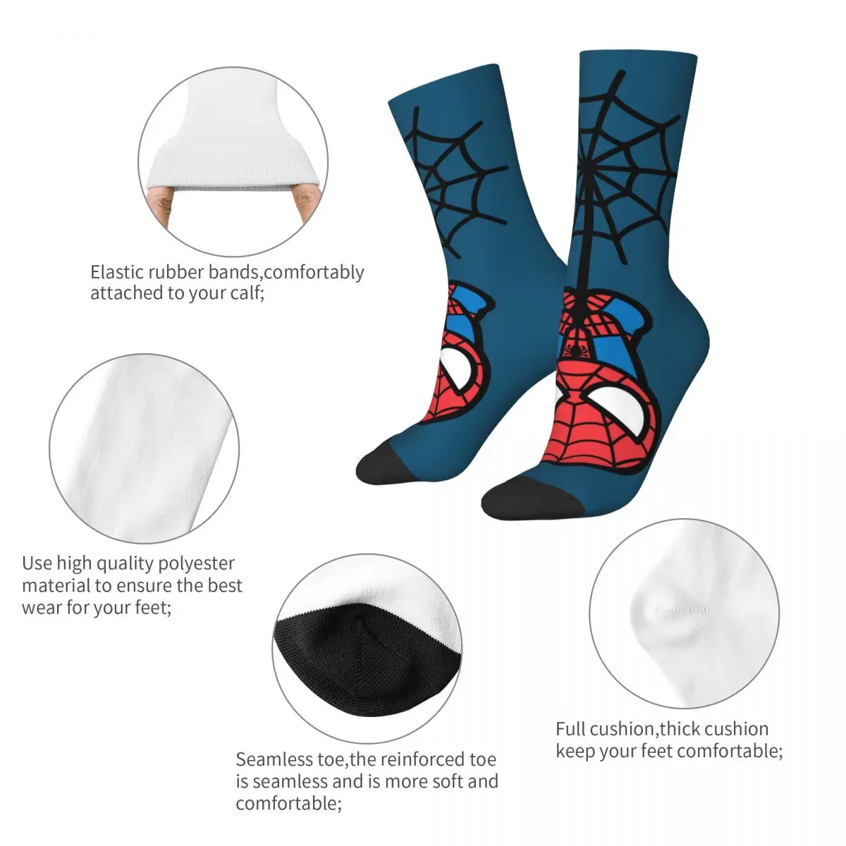 Funny Kawaii Spider-Man Hanging Upside Down Basketball Socks Polyester Middle Tube Socks for Women Men Breathable