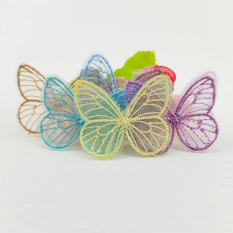 Wholesale 200Pcs 4.5*3.5CM Embroidered Mesh Butterfly For DIY Headwear Hair Clips Decor Clothes Hat Shoes Patches Accessories