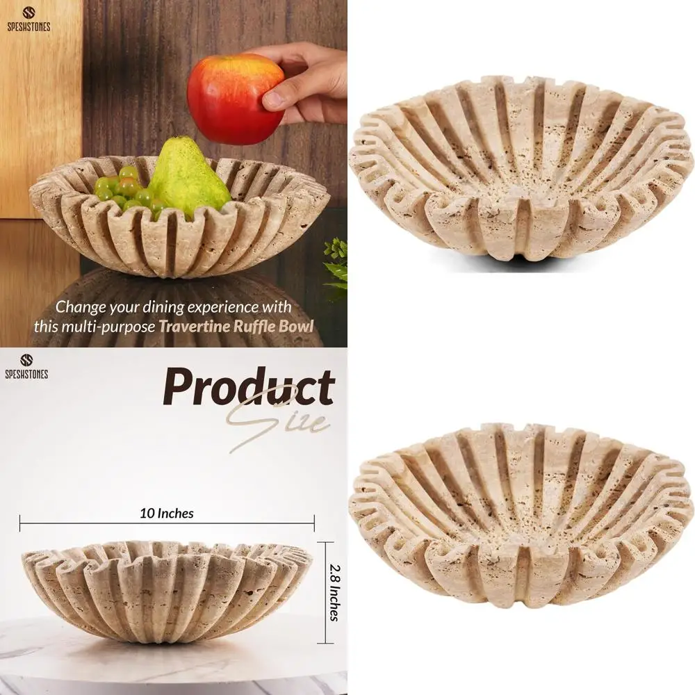 

Фруктовница из травертина 10 дюймов – большая декоративная чаша с рельефным краем для кухни и сервировки стола