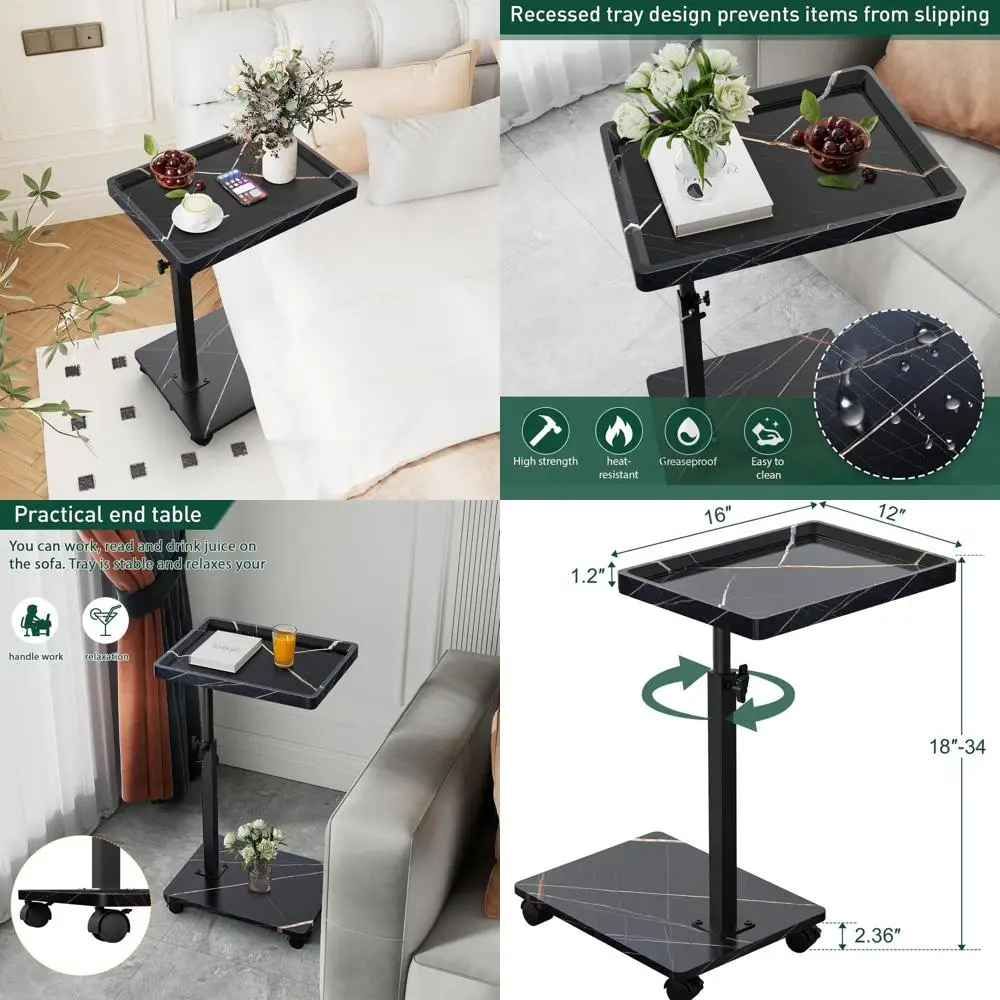 

Adjustable Height 360° Swivel TV Tray Table, C-Shaped Side Table for Small Spaces, Sofa, Bed, Chair, Snack (Black)