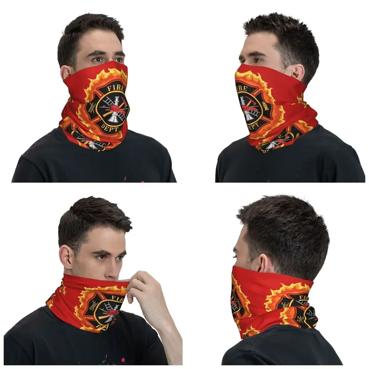 Firefighter Cross With Flames Bandana Neck Gaiter Windproof Face Scarf Cover Rescue Fireman Headwear Tube Balaclava